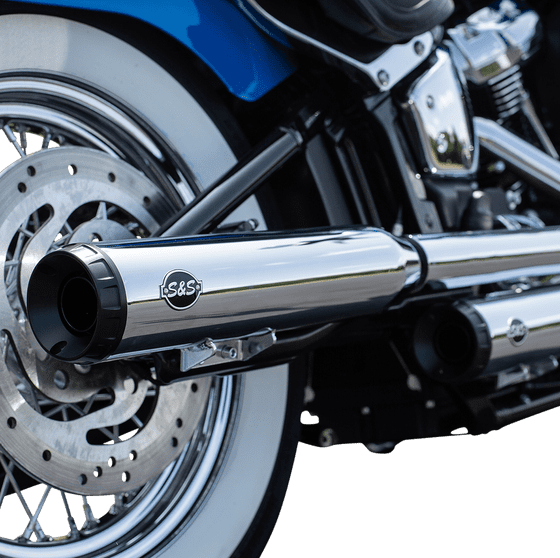 HERITAGE SOFTAIL CLASSIC (2018 - 2022) grand national chrome slip-on muffler with black end caps | S&S CYCLE