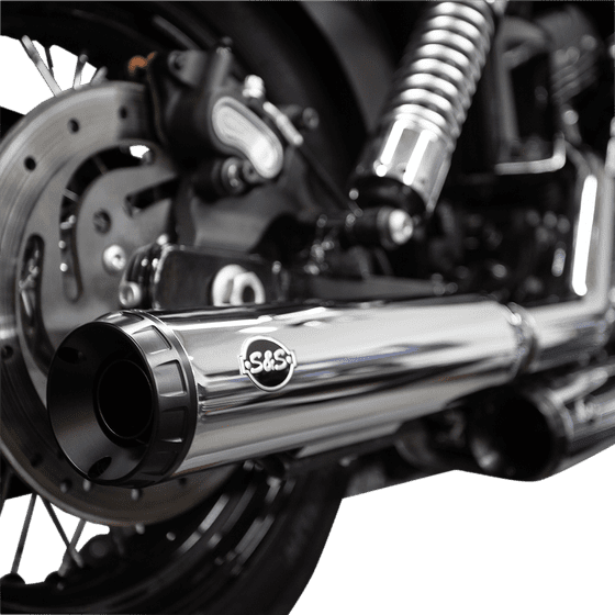 DYNA LOW RIDER (1995 - 2005) straggered grand national chrome mufflers with black end caps | S&S CYCLE