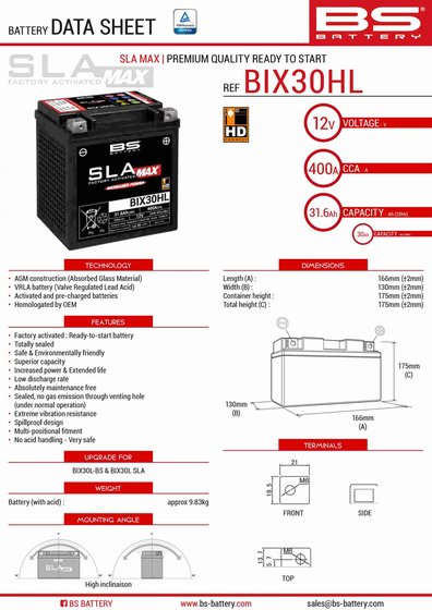 SCREAMIN EAGLE ROAD KING CVO (2007 - 2013) sla-max battery | BS BATTERY