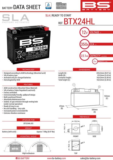 ELECTRA GLIDE CLASSIC (1983 - 1996) btx24hl akumuliatorius | BS BATTERY