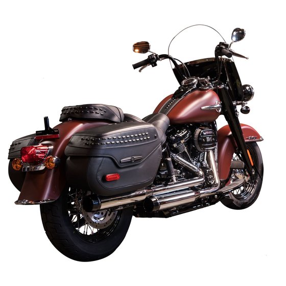 HERITAGE SOFTAIL CLASSIC (2018 - 2020) 3.5" chrome slip-on muffler with black end caps for harley davidson flde/flhc 18-up | RINEHART RACING